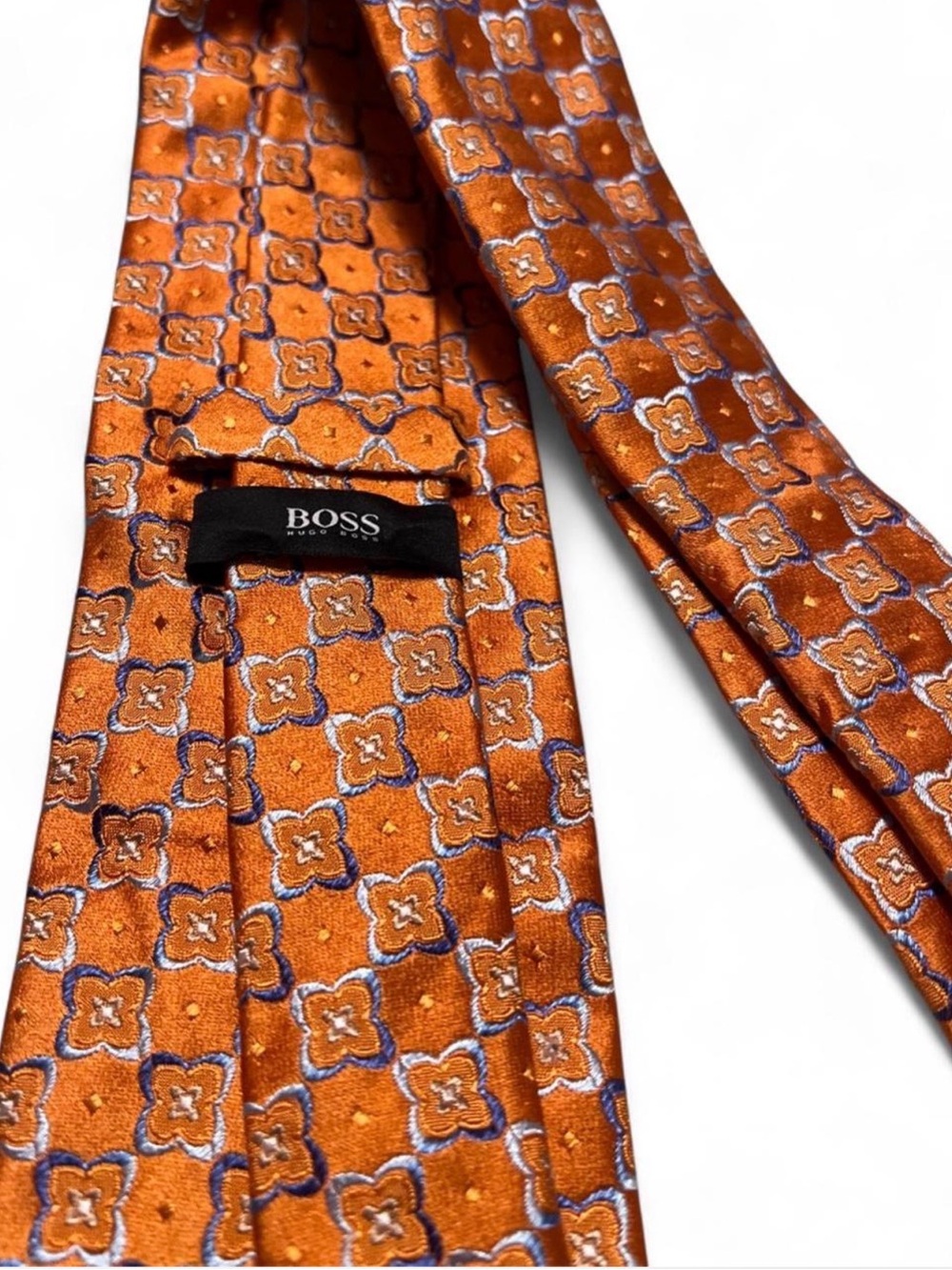 Hugo Boss Orange Silk Geometric Floral Tie